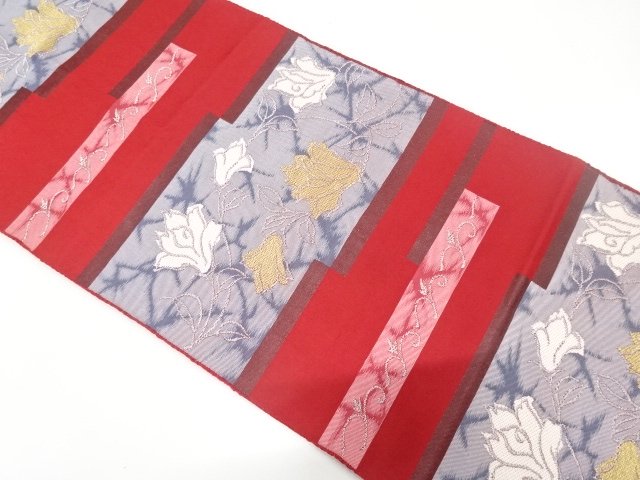 JAPANESE KIMONO / ANTIQUE NAGOYA OBI / WOVEN STRIPE & ROSE